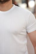 Erkek Ince çizgi Dokulu Bisiklet Yaka Kısa Kollu T-shirt resmi